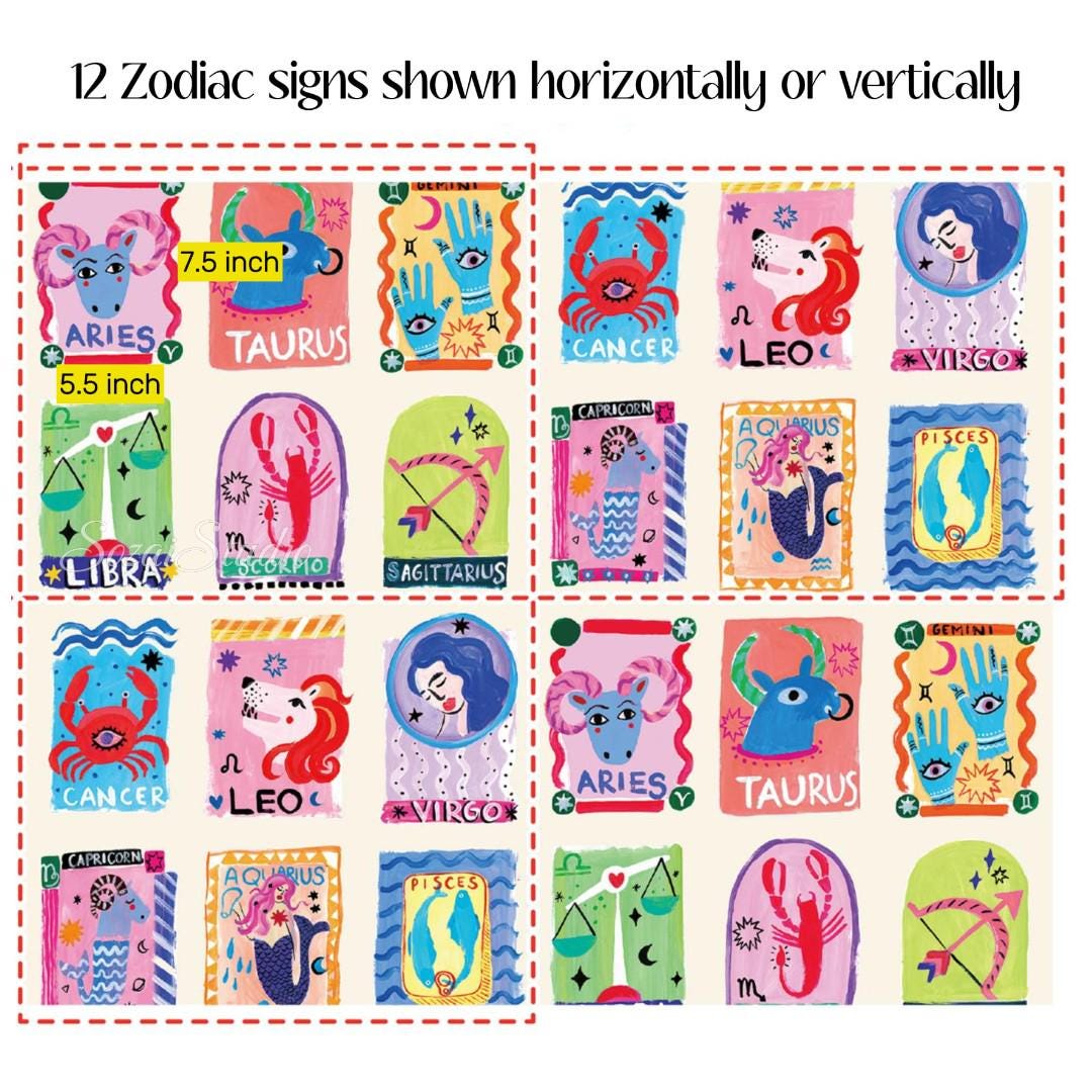 Japanese Zodiac Fabric: Cream Cotton Digital Print - by yard