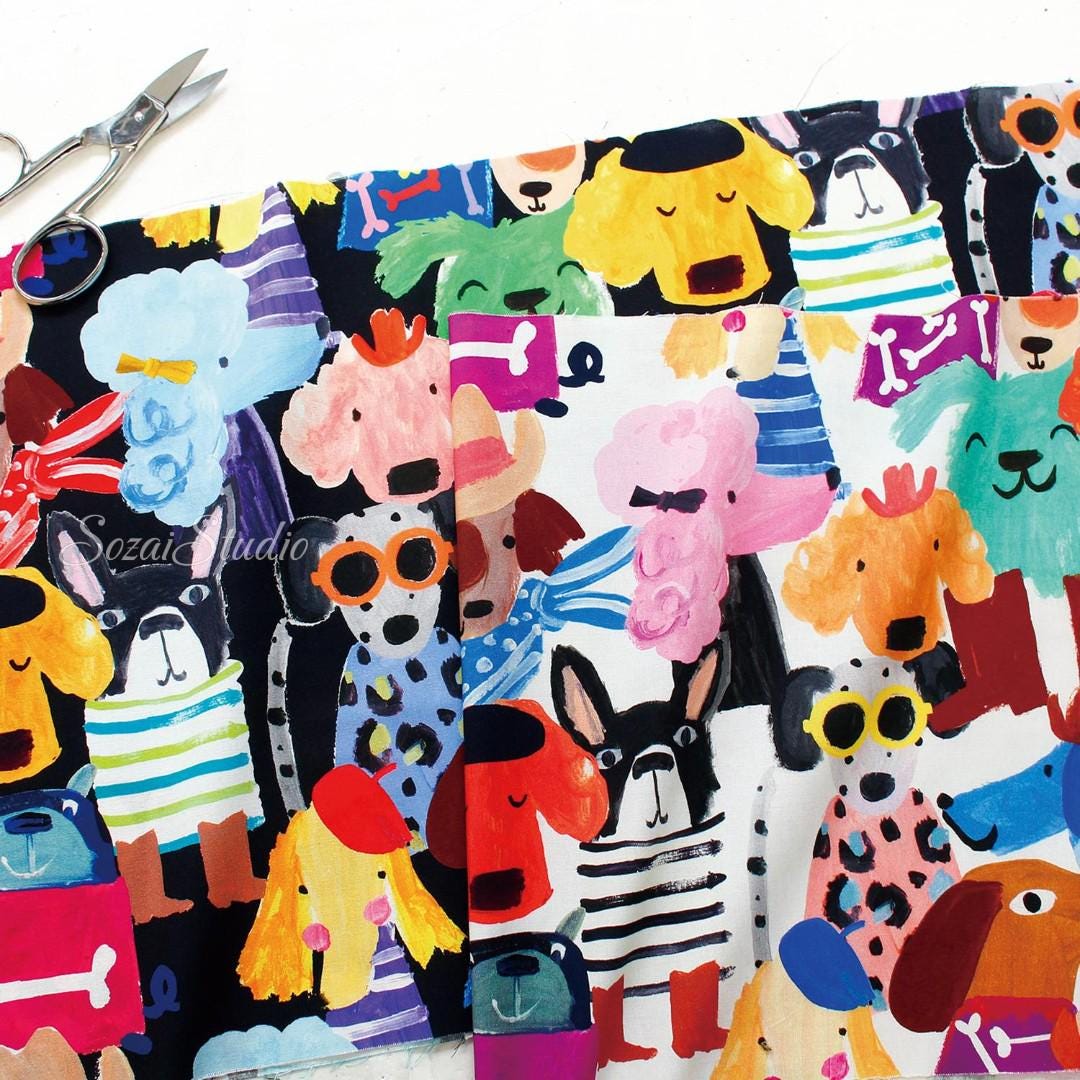 1 Yard, Japan imported - The Pups Club, Black - 100% Cotton Square (Digital Print)