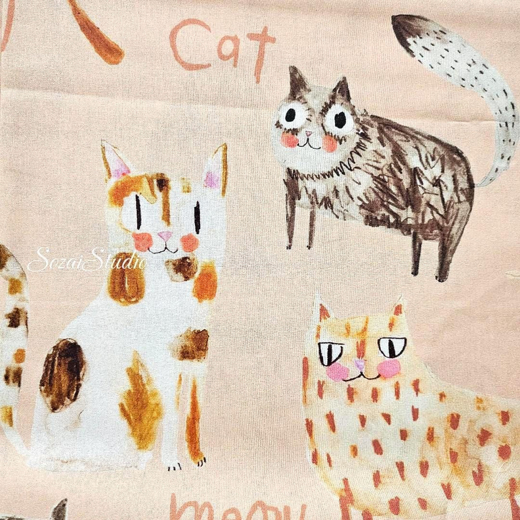 Japanese fabric - The Cat's Meow, Light Pink - 100% Cotton Square (Digital Print) - by the yard