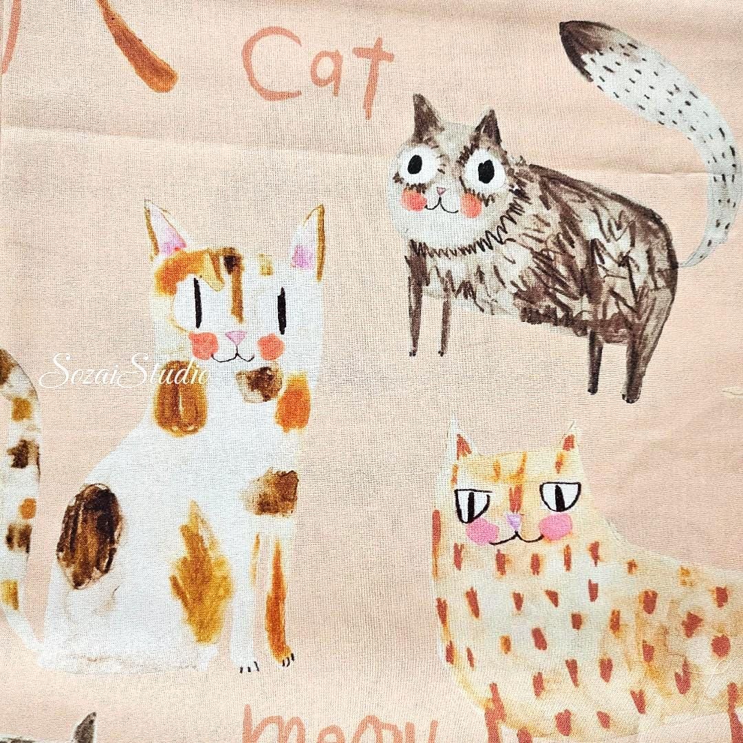 Japanese fabric - The Cat's Meow, Light Pink - 100% Cotton Square (Digital Print) - by the yard