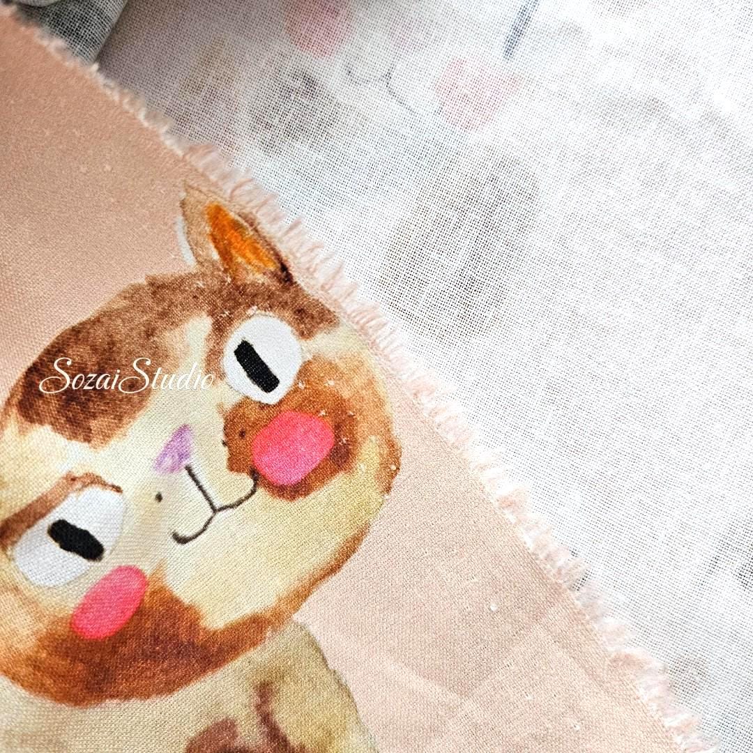 Japanese fabric - The Cat's Meow, Light Pink - 100% Cotton Square (Digital Print) - by the yard