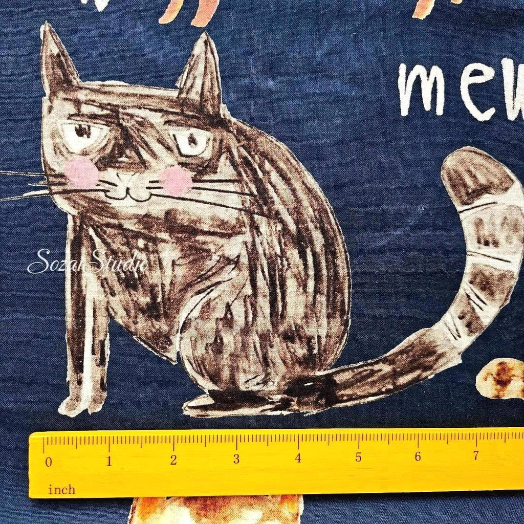 Japanese fabric - The Cat's Meow, Navy - 100% Cotton Square (Digital Print) - by the yard