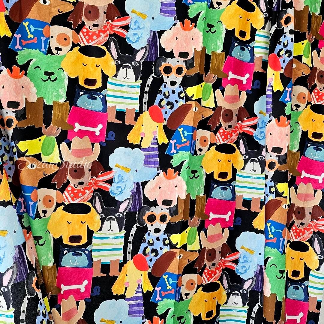 1 Yard, Japan imported - The Pups Club, Black - 100% Cotton Square (Digital Print)