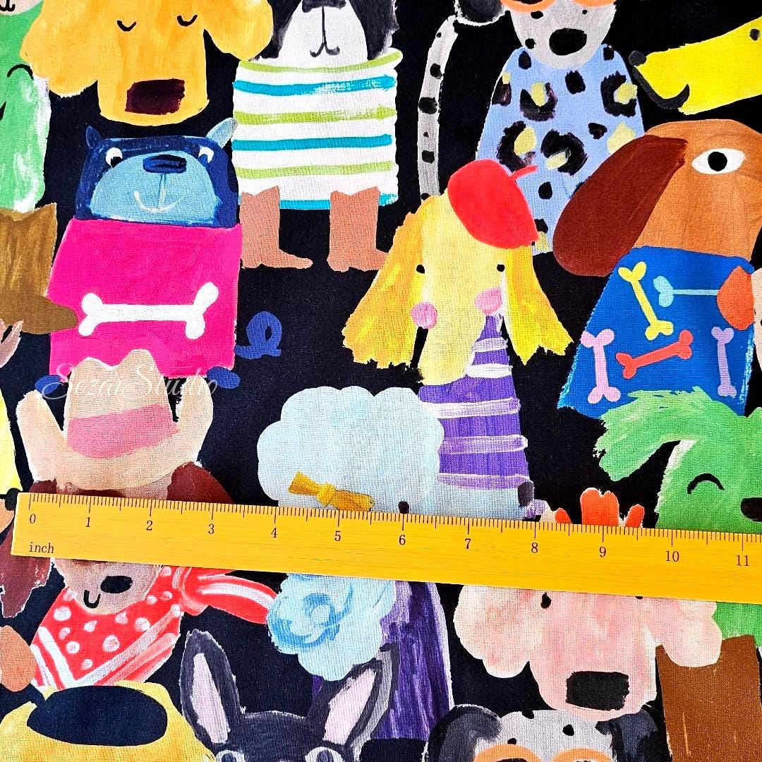 1 Yard, Japan imported - The Pups Club, Black - 100% Cotton Square (Digital Print)