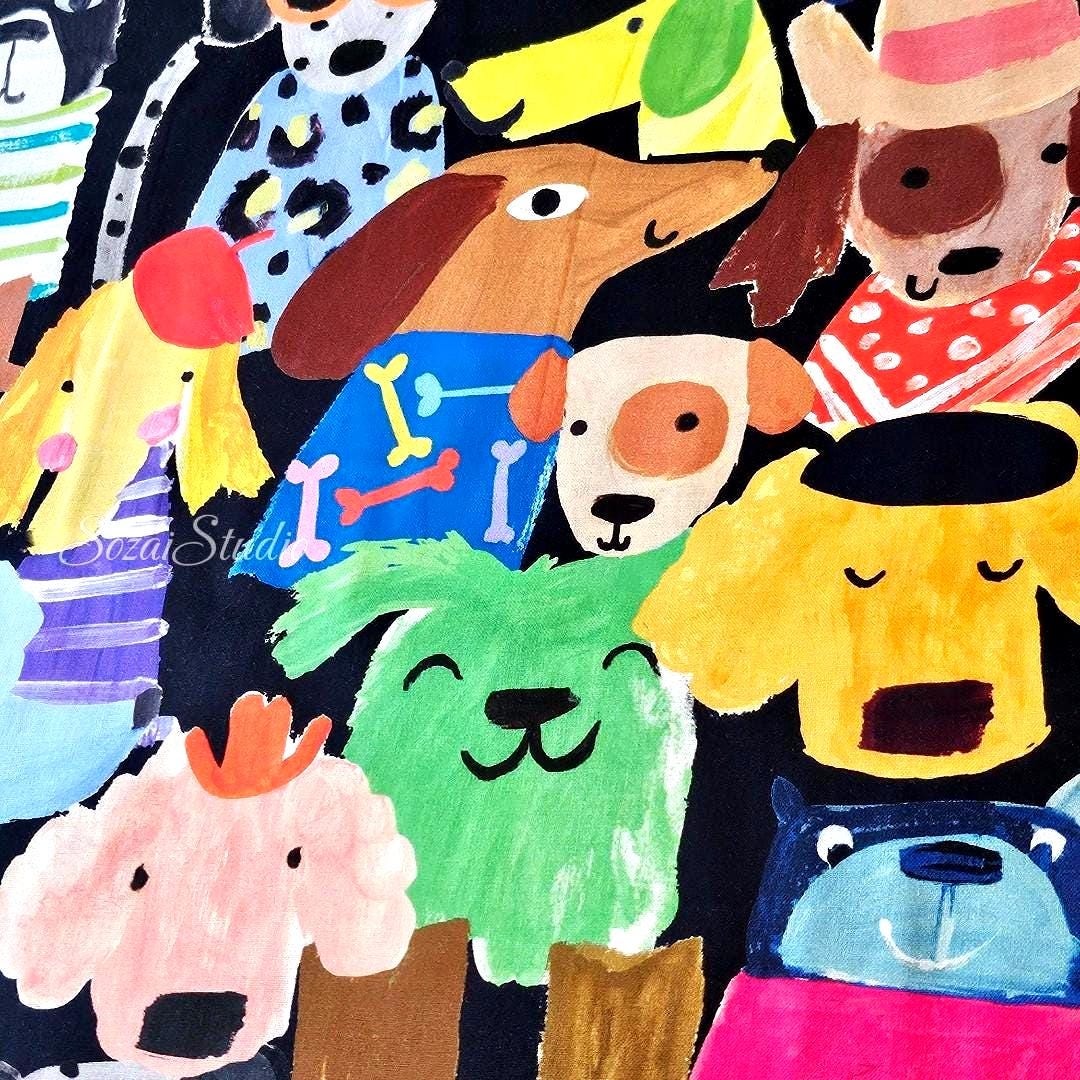 1 Yard, Japan imported - The Pups Club, Black - 100% Cotton Square (Digital Print)