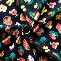 Japanese fabric - Retro style Picnic dog, Black - 100% Cotton Printed Sheeting, by the yard