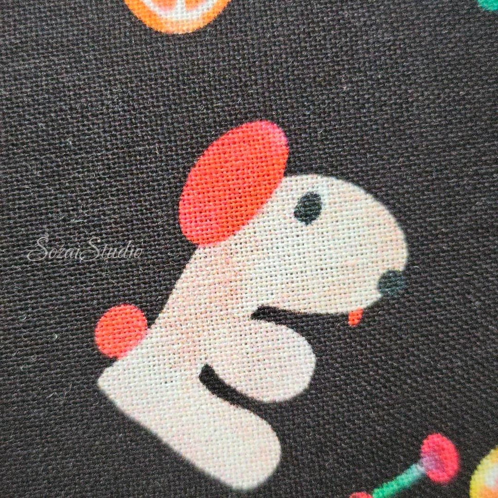 Japanese fabric - Retro style Picnic dog, Black - 100% Cotton Printed Sheeting, by the yard