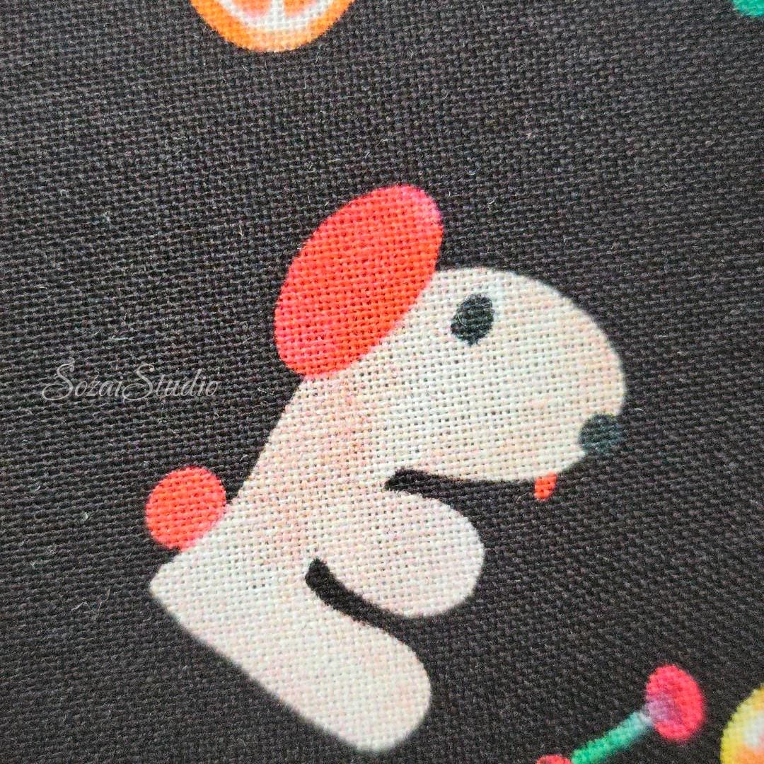 Japanese fabric - Retro style Picnic dog, Black - 100% Cotton Printed Sheeting, by the yard