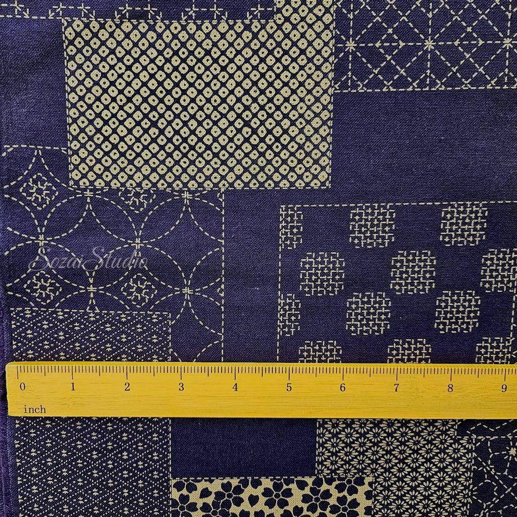 Japanese Takumi fabric, Sashiko Patterns, Blue - 100% cotton, by the yard
