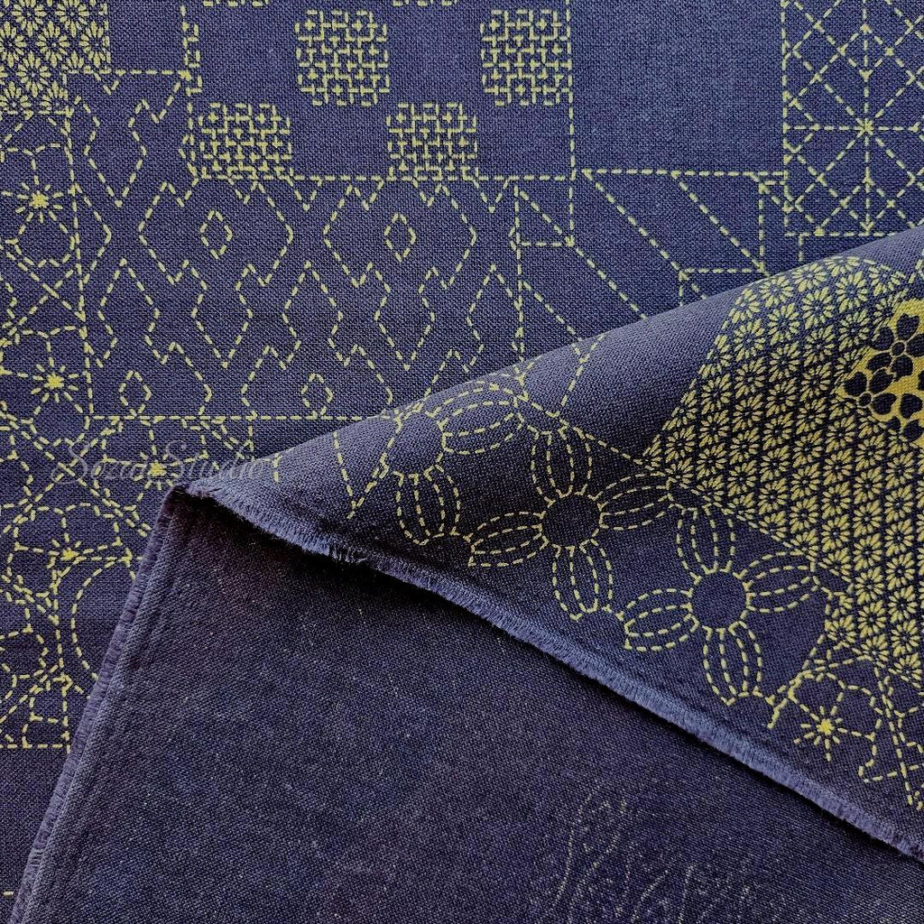 Japanese Takumi fabric, Sashiko Patterns, Blue - 100% cotton, by the yard
