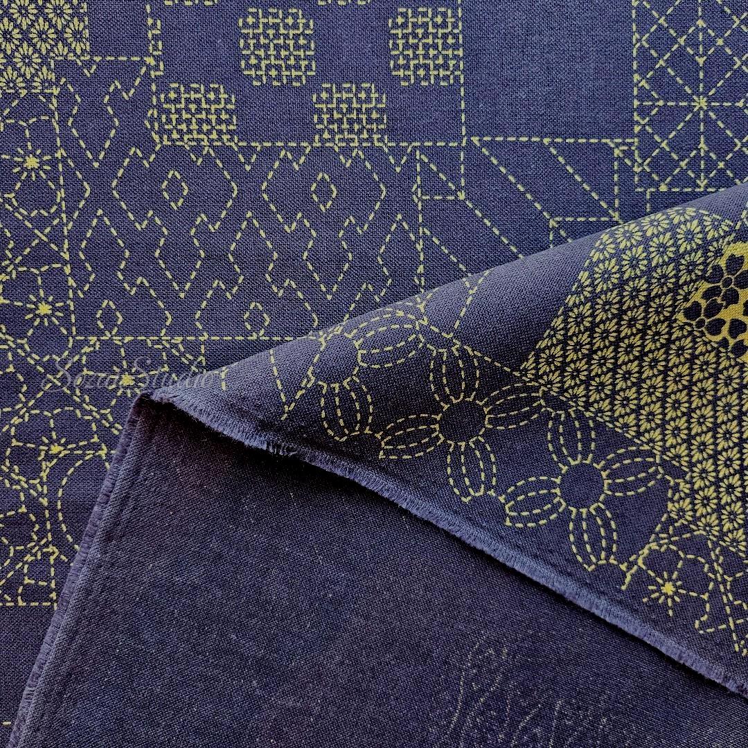 Japanese Takumi fabric, Sashiko Patterns, Blue - 100% cotton, by the yard