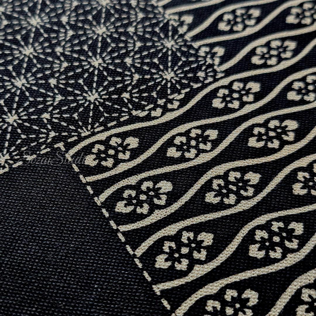 1 Yard Japanese Takumi fabric, Sashiko Patterns, Black - 100% cotton