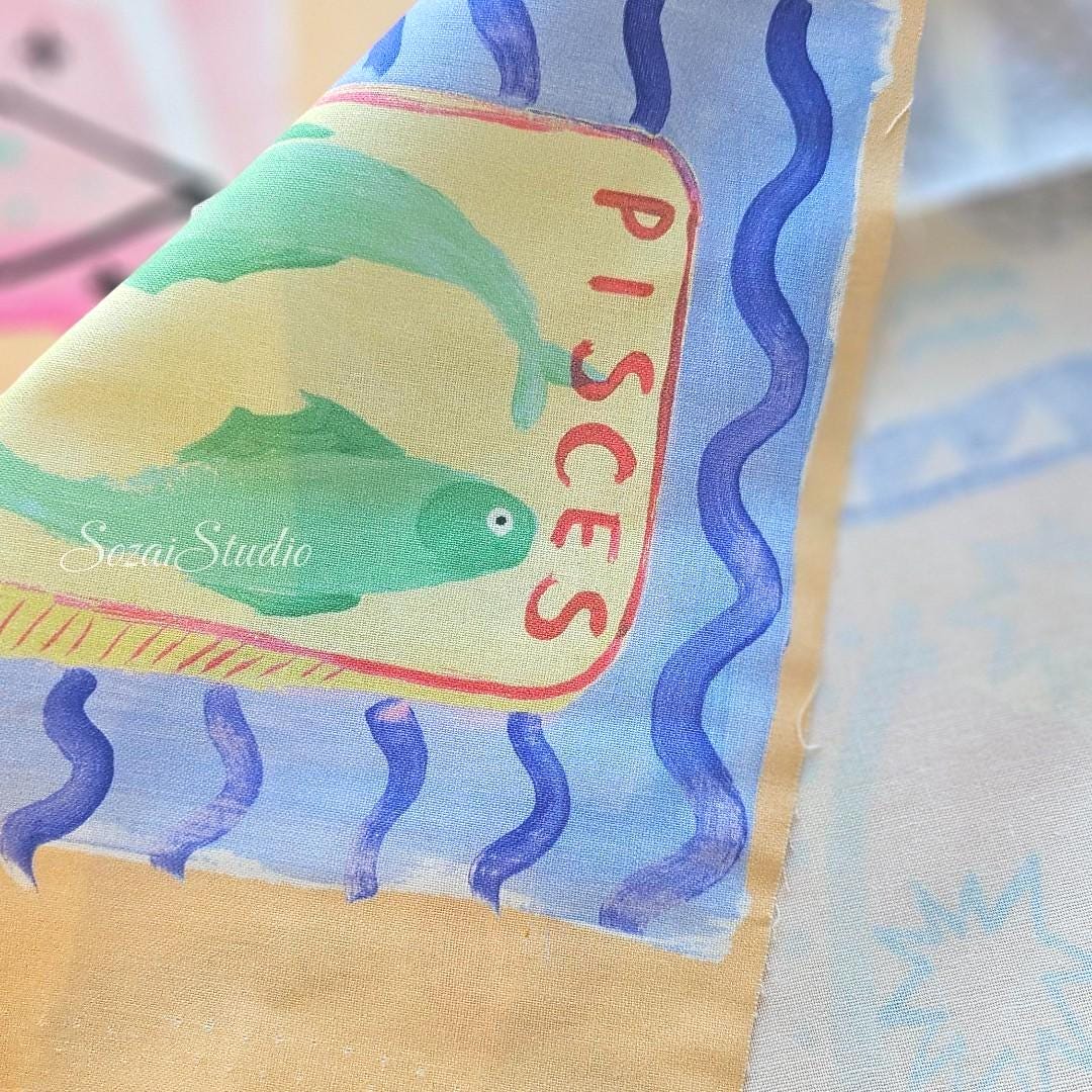 Japanese Zodiac Cotton Digital Print Fabric: Orange, by the yard