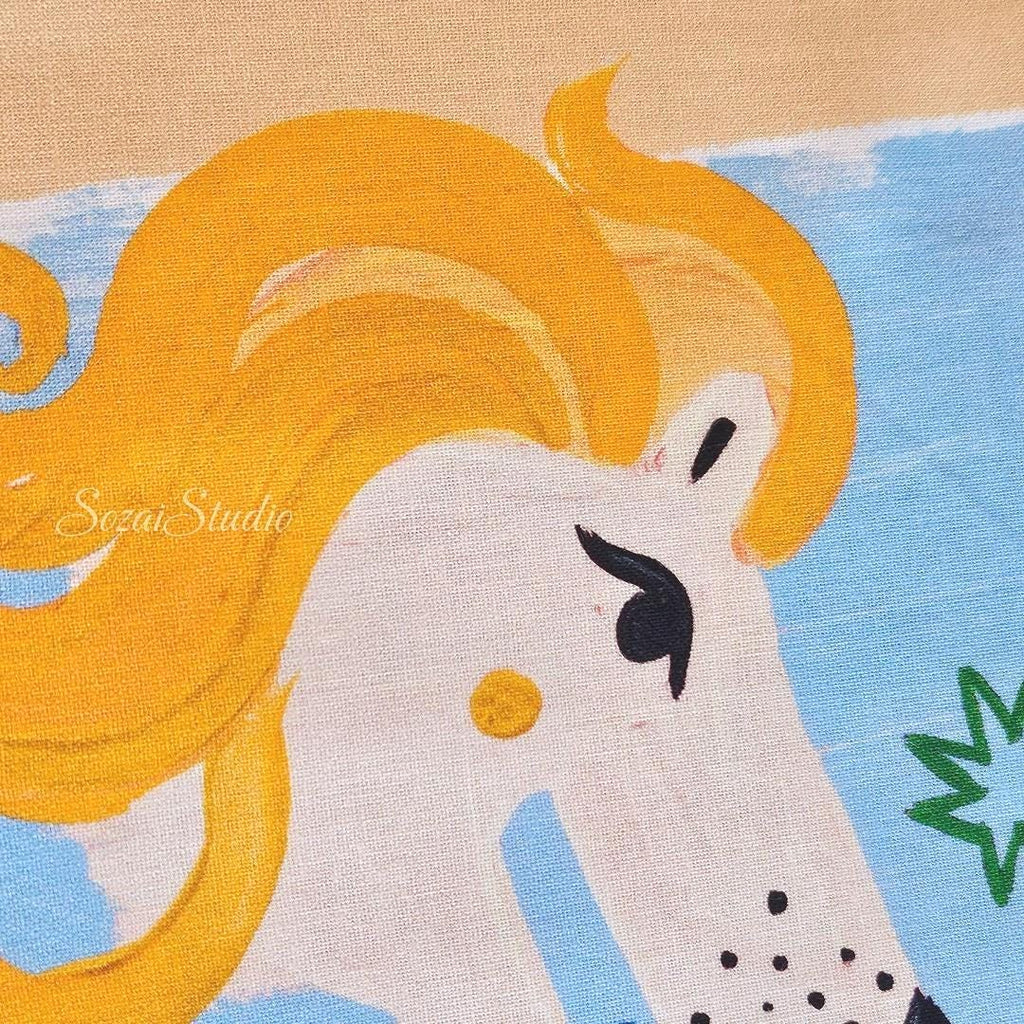 Japanese Zodiac Cotton Digital Print Fabric: Orange, by the yard