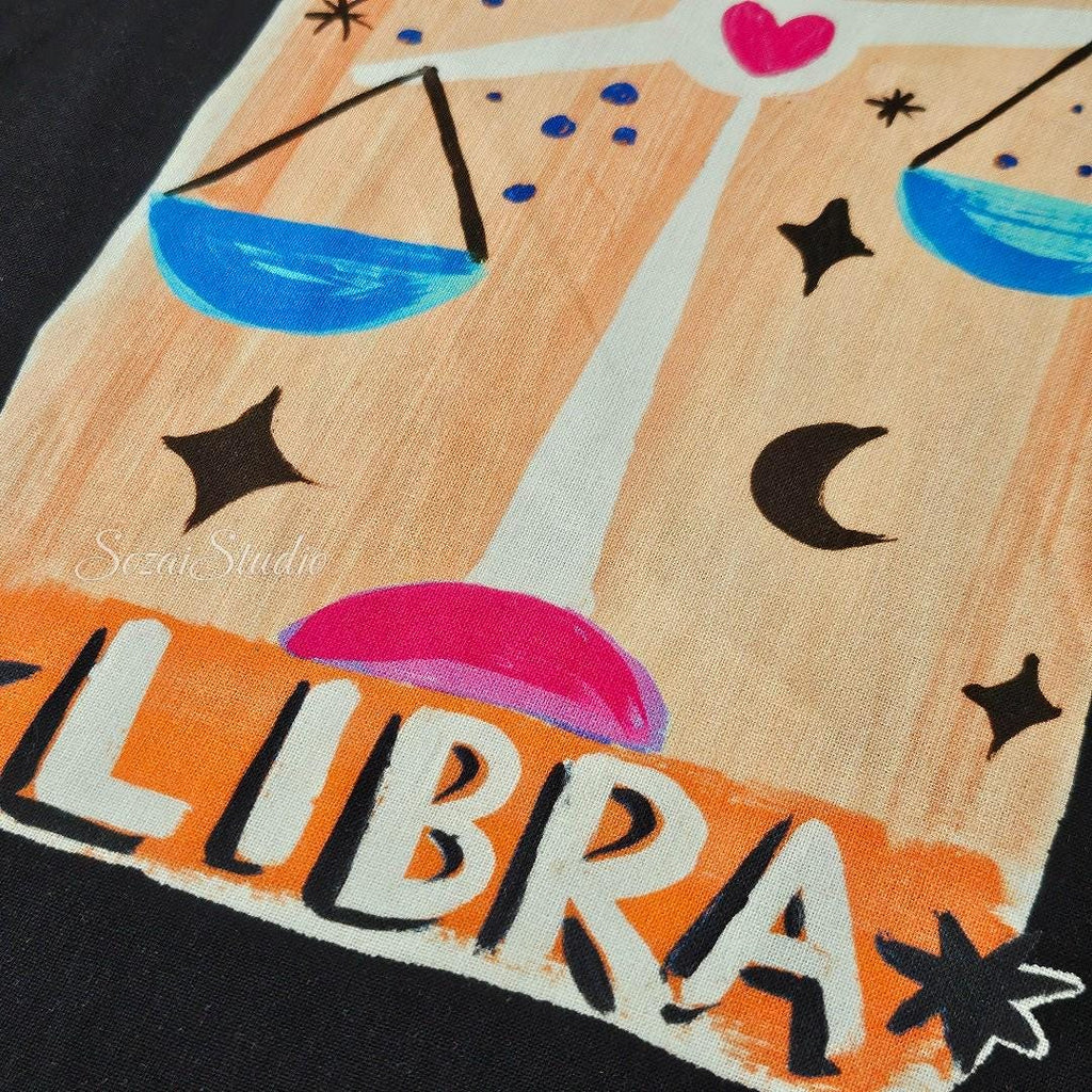 1 Yard Japan imported, Zodiac Cotton Fabric: Black Digital Print, Playful Design