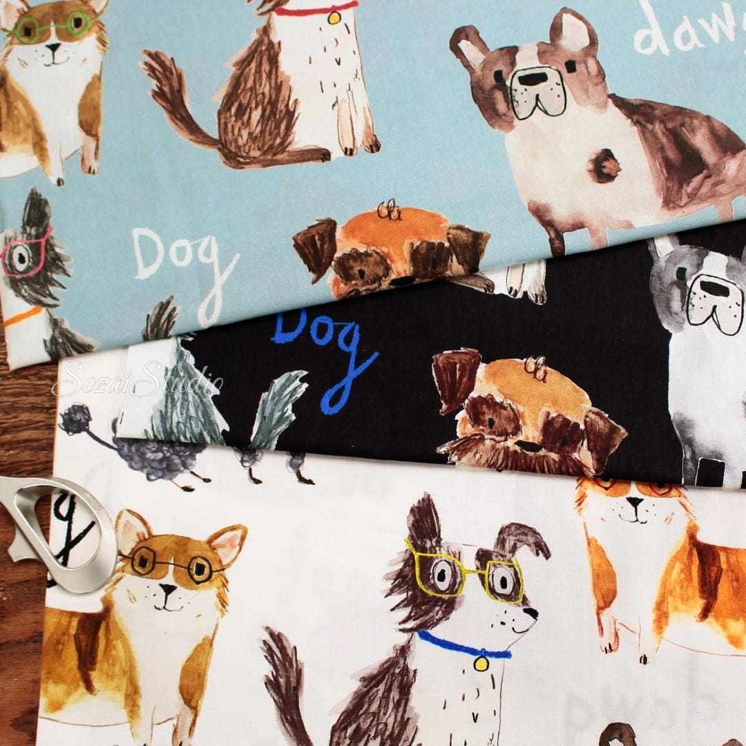 Japanese fabric - Adorable Paws Gathering, White - 100% Cotton Square (Digital Print), by the yard