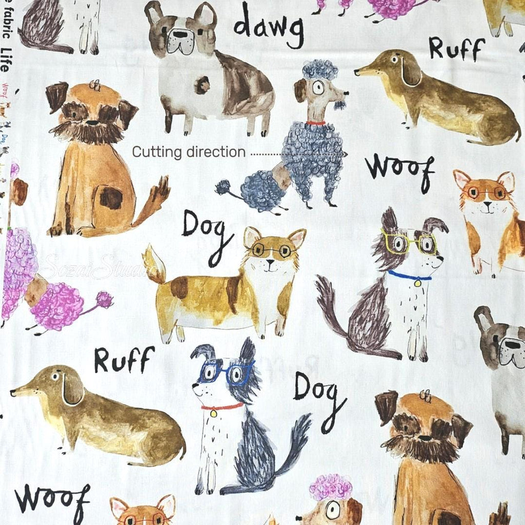 Japanese fabric - Adorable Paws Gathering, White - 100% Cotton Square (Digital Print), by the yard