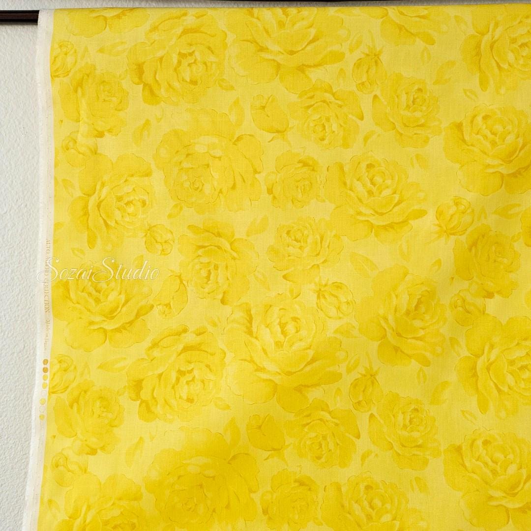 1 Yard Japanese fabric - Bold Rose, Yellow - 100% Cotton Sheeting Printed