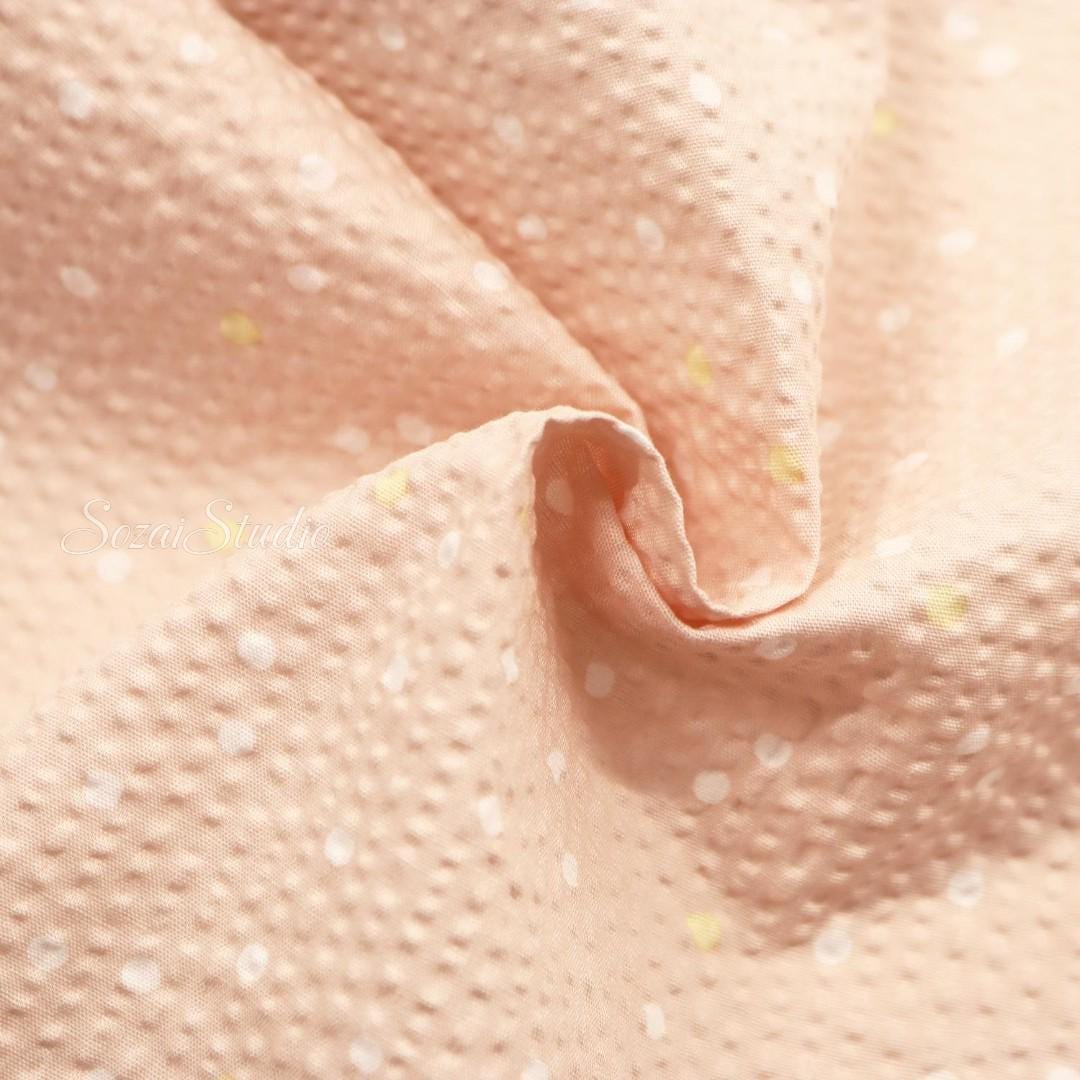 1 Yard Seersucker Japanese fabric - Polka Dots print, Light Pink - 100% Cotton