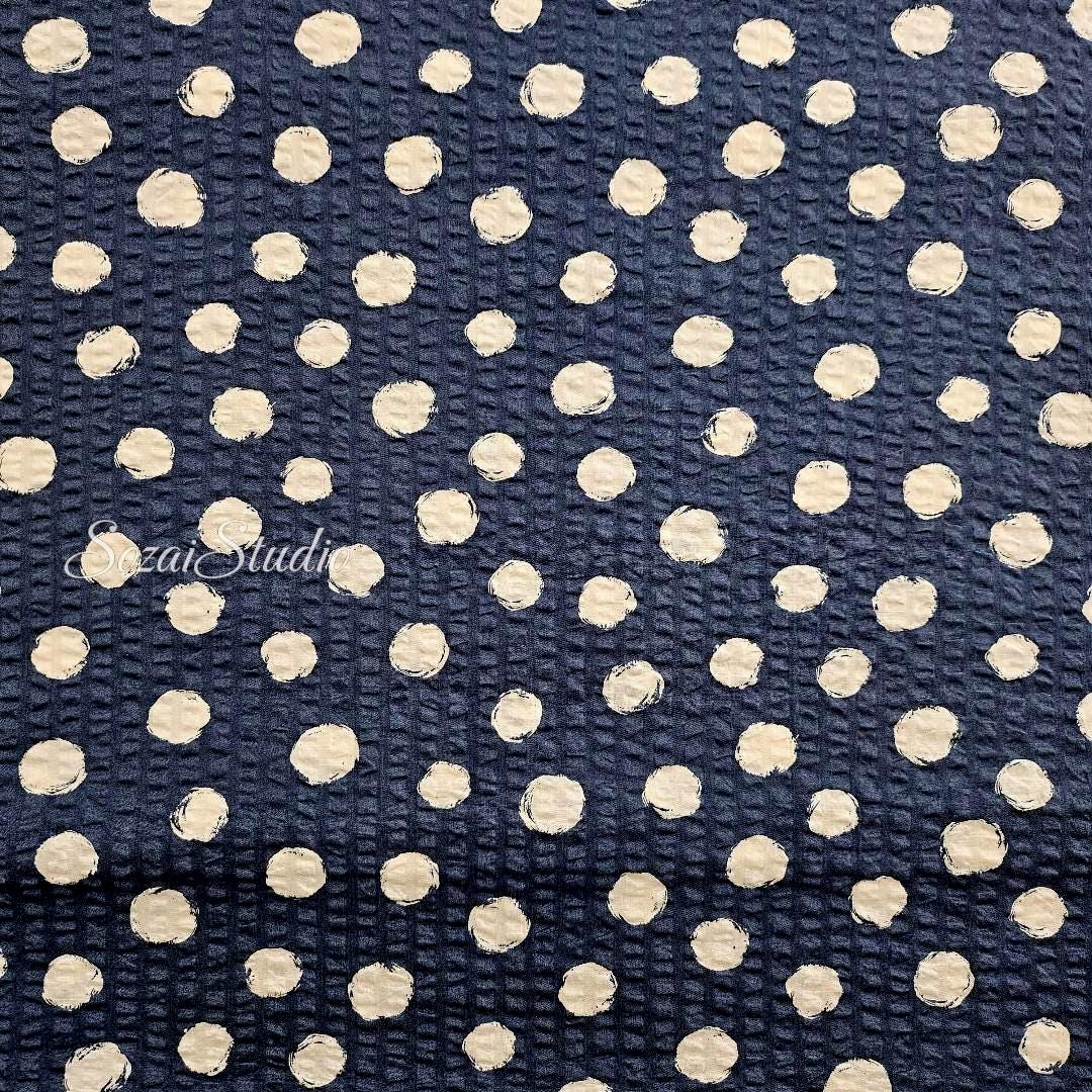 Japanese Fabric - Dotted Ripple Cotton Seersucker - Navy, 100% Cotton Printed, by yard