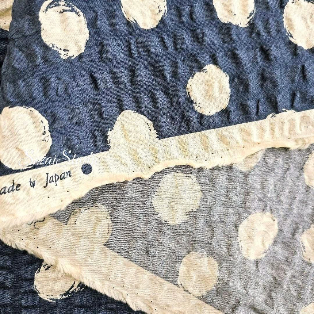 Japanese Fabric - Dotted Ripple Cotton Seersucker - Navy, 100% Cotton Printed, by yard