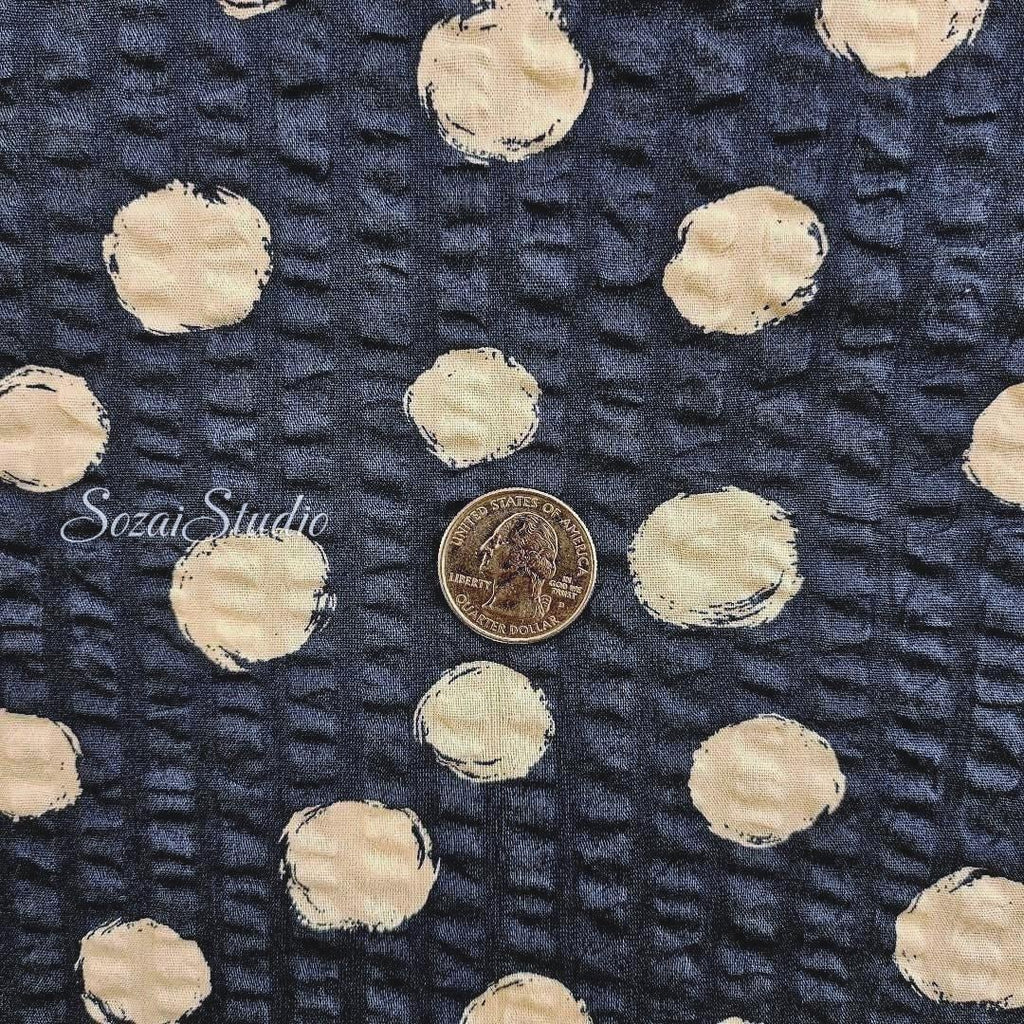 Japanese Fabric - Dotted Ripple Cotton Seersucker - Navy, 100% Cotton Printed, by yard