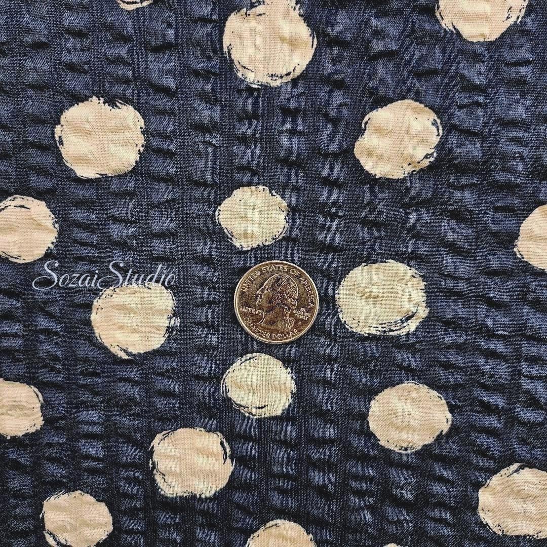Japanese Fabric - Dotted Ripple Cotton Seersucker - Navy, 100% Cotton Printed, by yard