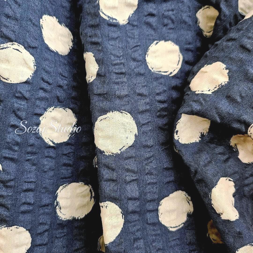 Japanese Fabric - Dotted Ripple Cotton Seersucker - Navy, 100% Cotton Printed, by yard