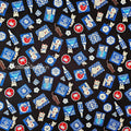 Japanese Cotton Fabric: Sake Barrels, Cats, Navy Print - by the yard