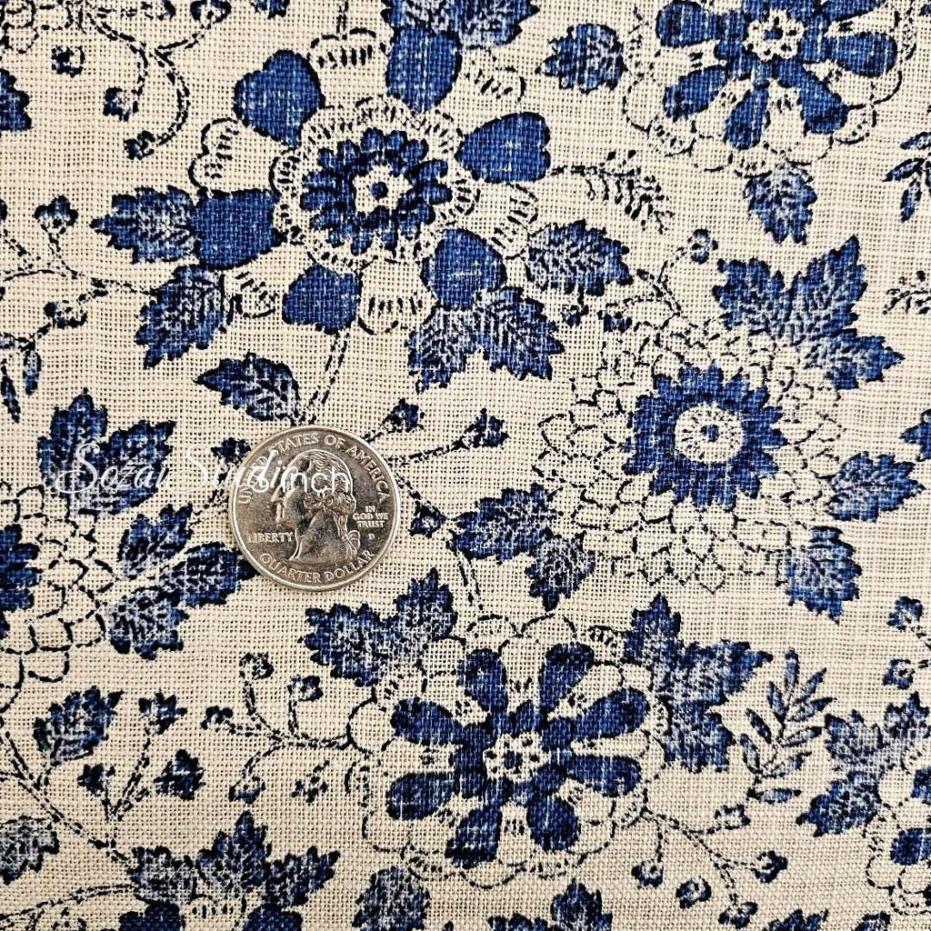 1 Yard Japanese Slub Cotton Fabric: Chrysanthemum Print, Beige