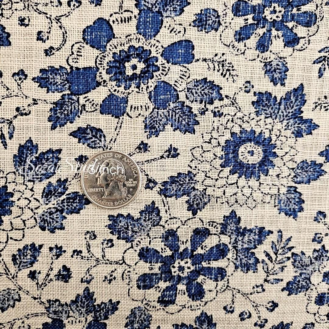 1 Yard Japanese Slub Cotton Fabric: Chrysanthemum Print, Beige