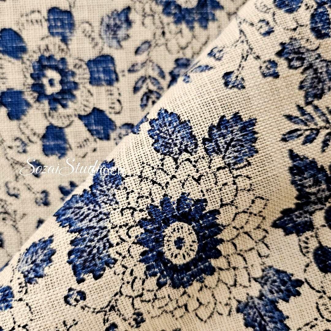 1 Yard Japanese Slub Cotton Fabric: Chrysanthemum Print, Beige