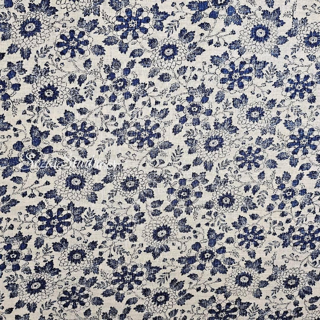 1 Yard Japanese Slub Cotton Fabric: Chrysanthemum Print, Beige