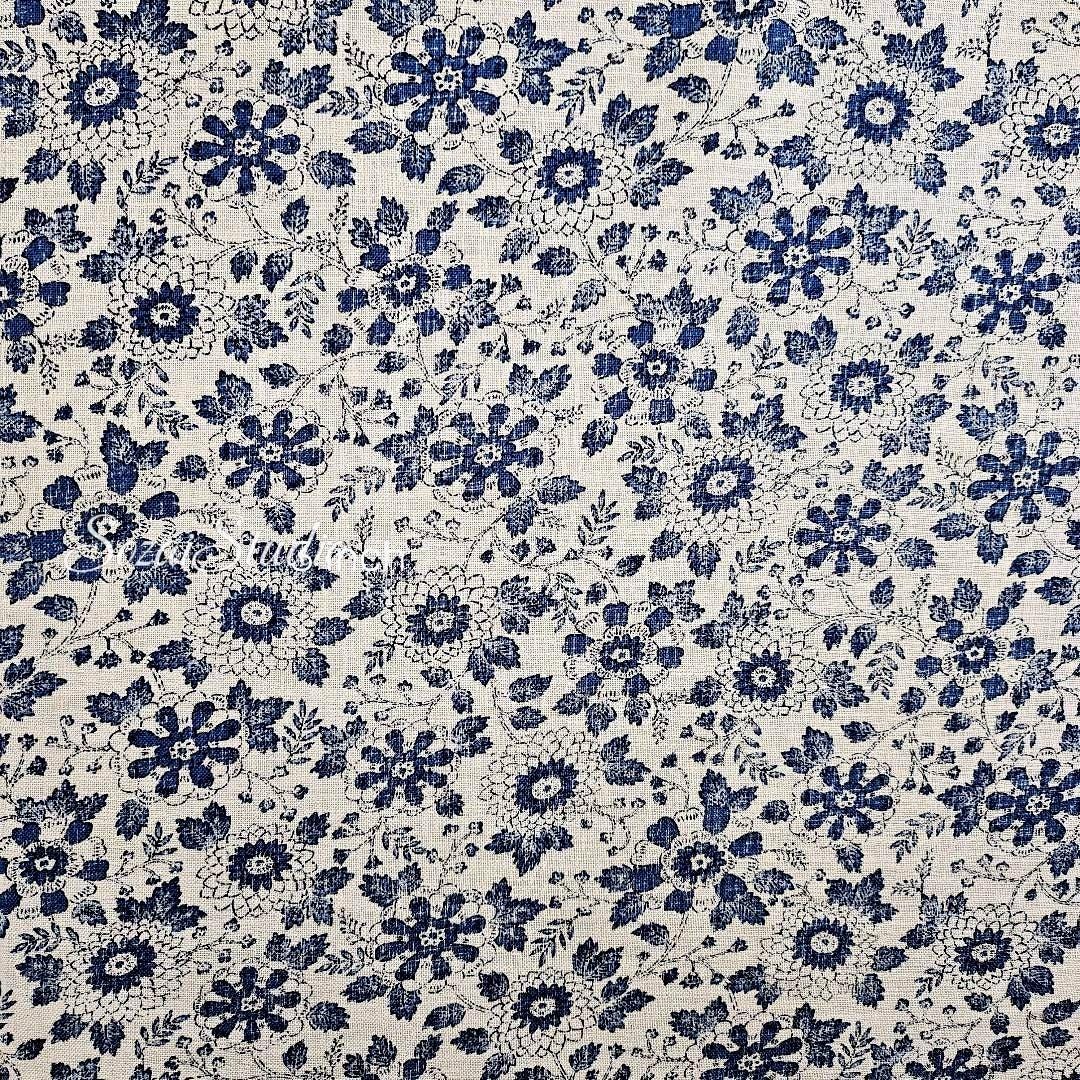 1 Yard Japanese Slub Cotton Fabric: Chrysanthemum Print, Beige