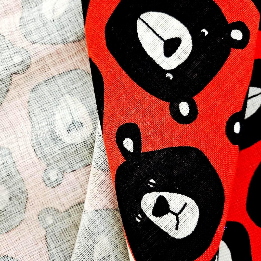 Japanese Fabric - Cute & Chic Teddy Bear Face, Red - 100% Cotton Canvas Printed, by the yard