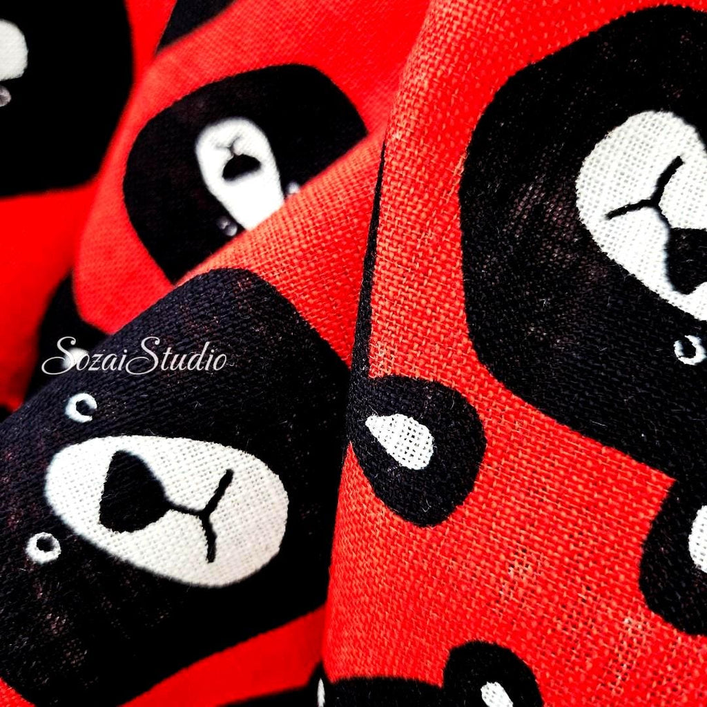 Japanese Fabric - Cute & Chic Teddy Bear Face, Red - 100% Cotton Canvas Printed, by the yard