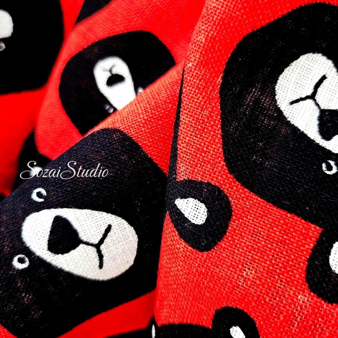 Japanese Fabric - Cute & Chic Teddy Bear Face, Red - 100% Cotton Canvas Printed, by the yard