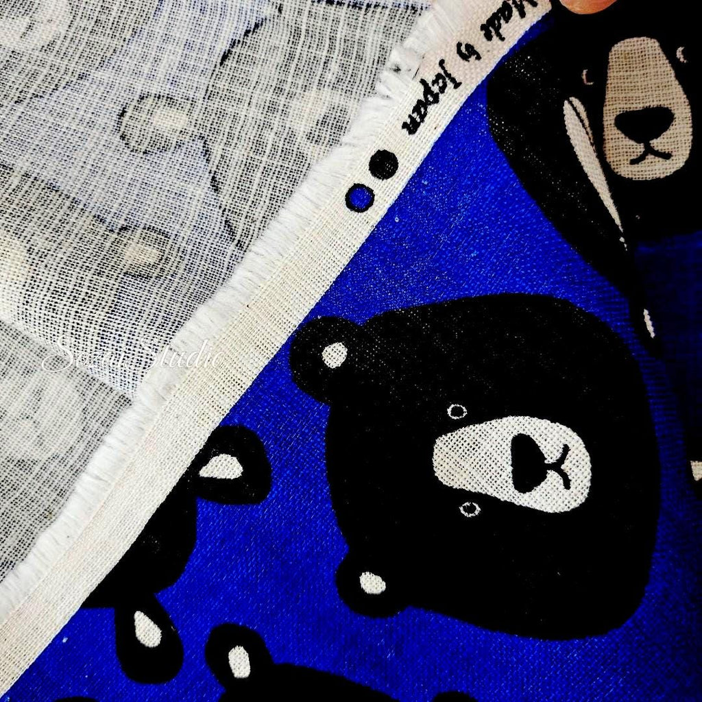 Japanese Fabric - Cute & Chic Teddy Bear Face, Blue - 100% Cotton Canvas Printed, by the yard