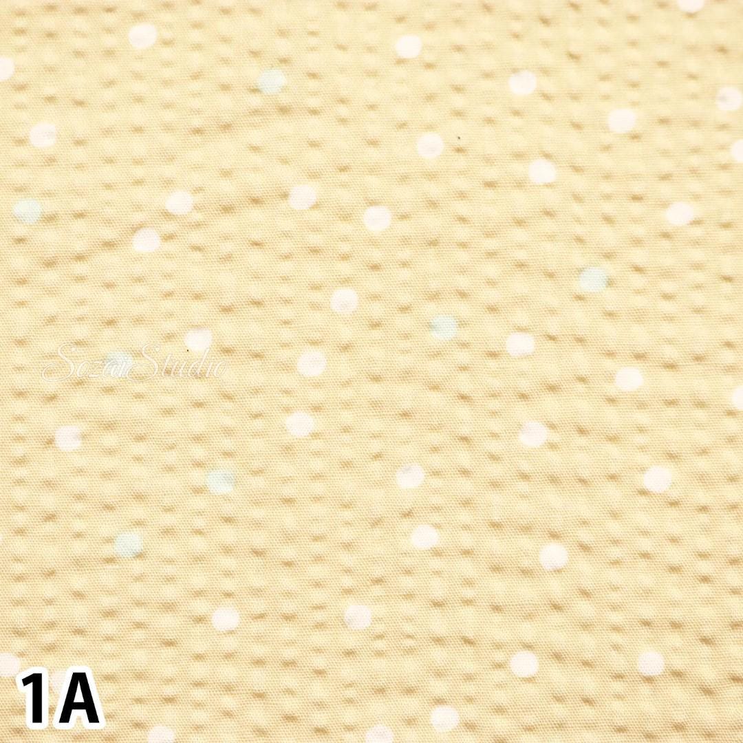 Japanese fabric - Polka Dots print, Light Yellow - 100% Cotton Seersucker, by the yard