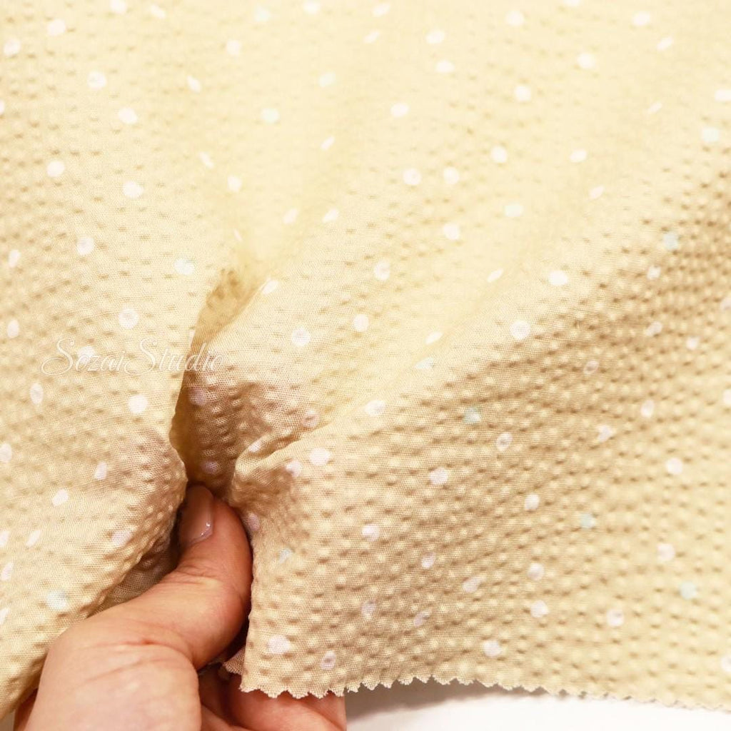 Japanese fabric - Polka Dots print, Light Yellow - 100% Cotton Seersucker, by the yard