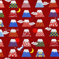 Japanese Fabric - Kawaii FUJI Mountain, BURGUNDY - 100% Cotton Square Printed, by the yard