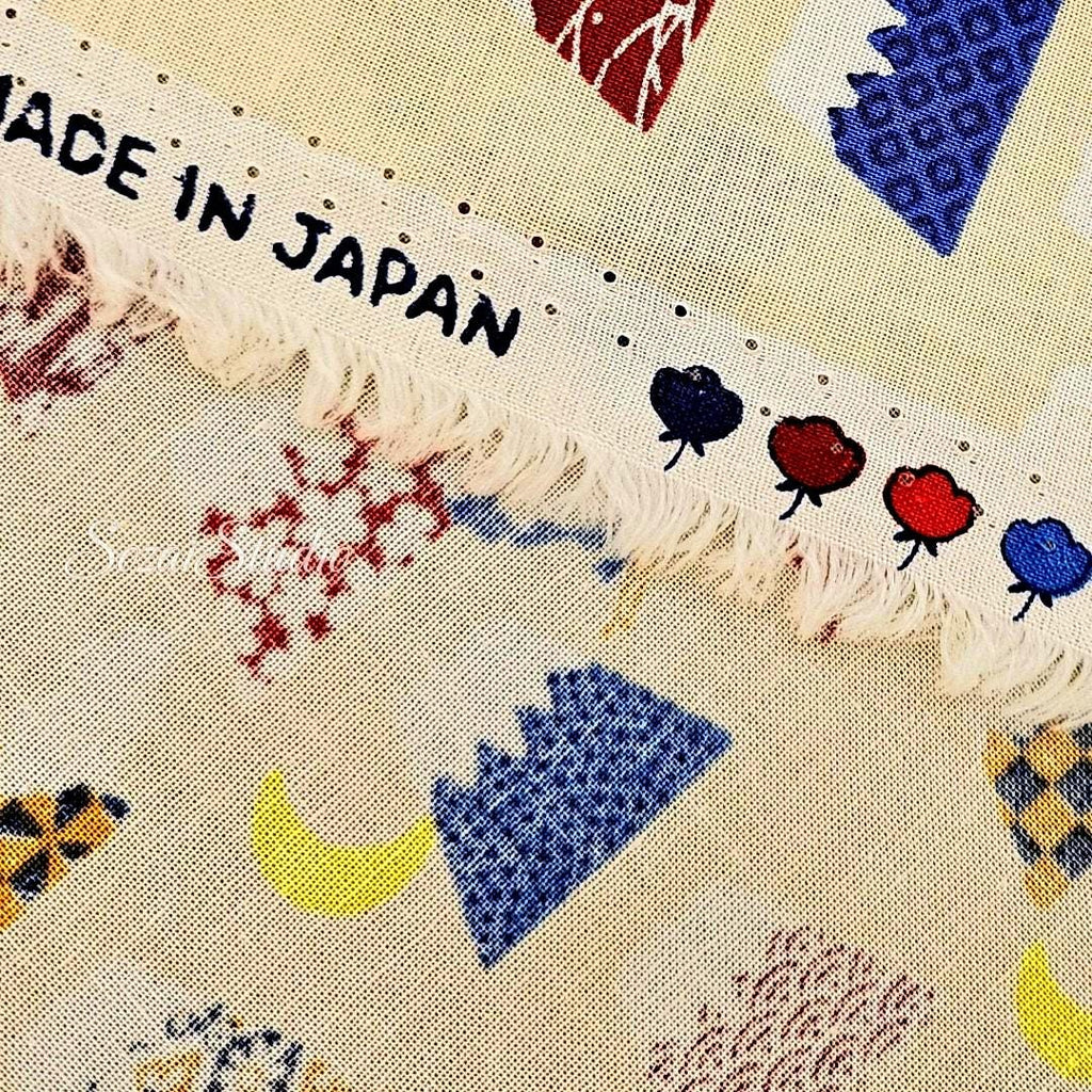 Japanese Fabric - Kawaii FUJI Mountain, BEIGE - 100% Cotton Square Printed, by the yard