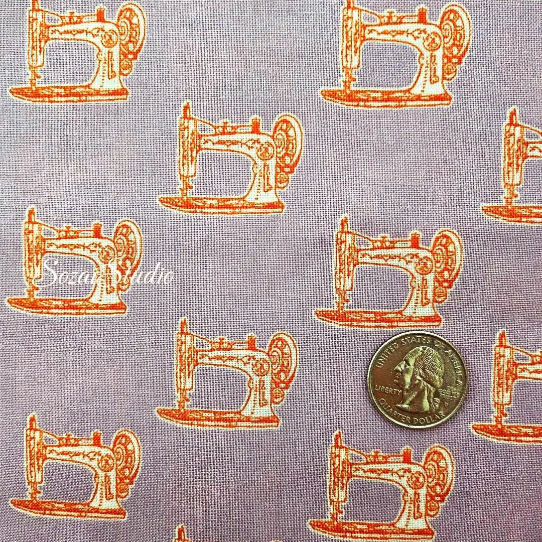 Japanese fabric - Antique Sewing Machine, LIGHT PURPLE - 100% Cotton Sheeting (Print) - by the yard