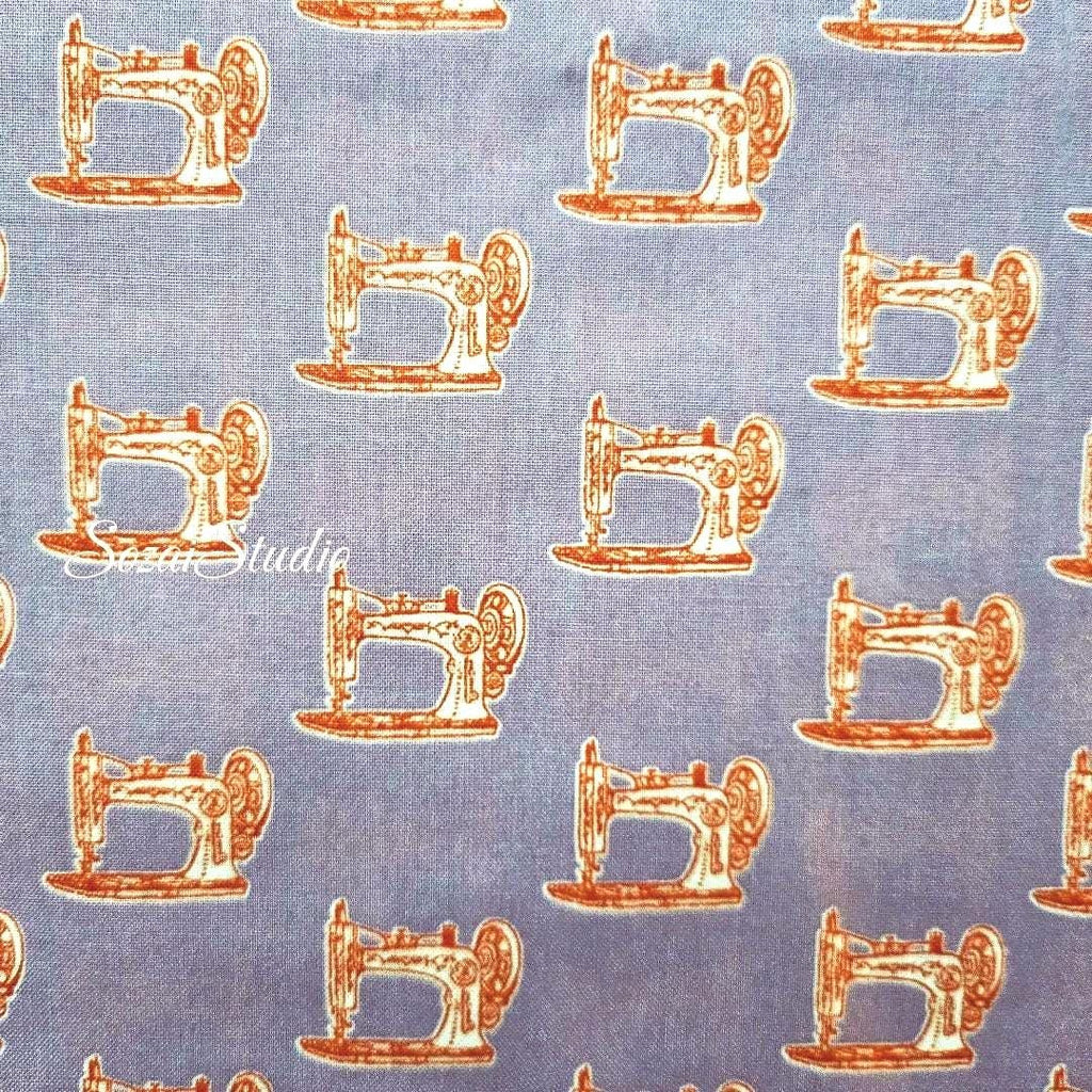 Japanese fabric - Antique Sewing Machine, LIGHT PURPLE - 100% Cotton Sheeting (Print) - by the yard