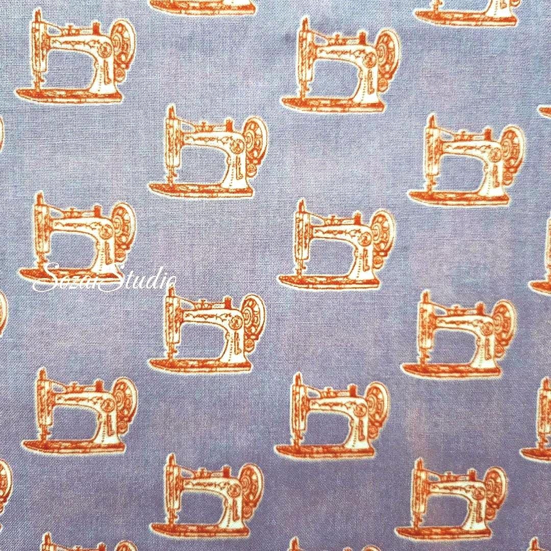 Japanese fabric - Antique Sewing Machine, LIGHT PURPLE - 100% Cotton Sheeting (Print) - by the yard