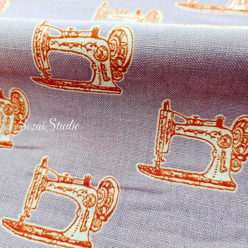 Japanese fabric - Antique Sewing Machine, LIGHT PURPLE - 100% Cotton Sheeting (Print) - by the yard