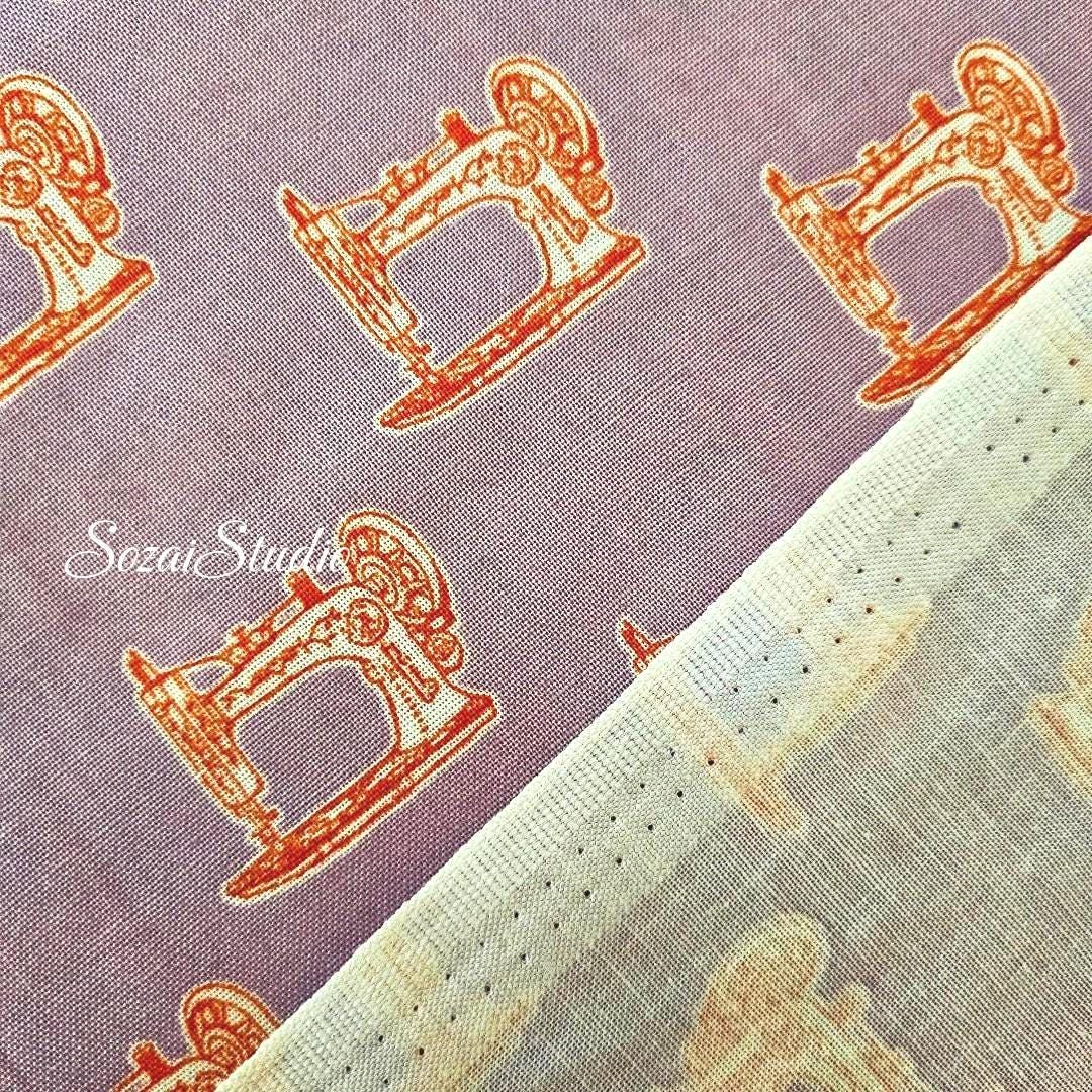 Japanese fabric - Antique Sewing Machine, LIGHT PURPLE - 100% Cotton Sheeting (Print) - by the yard