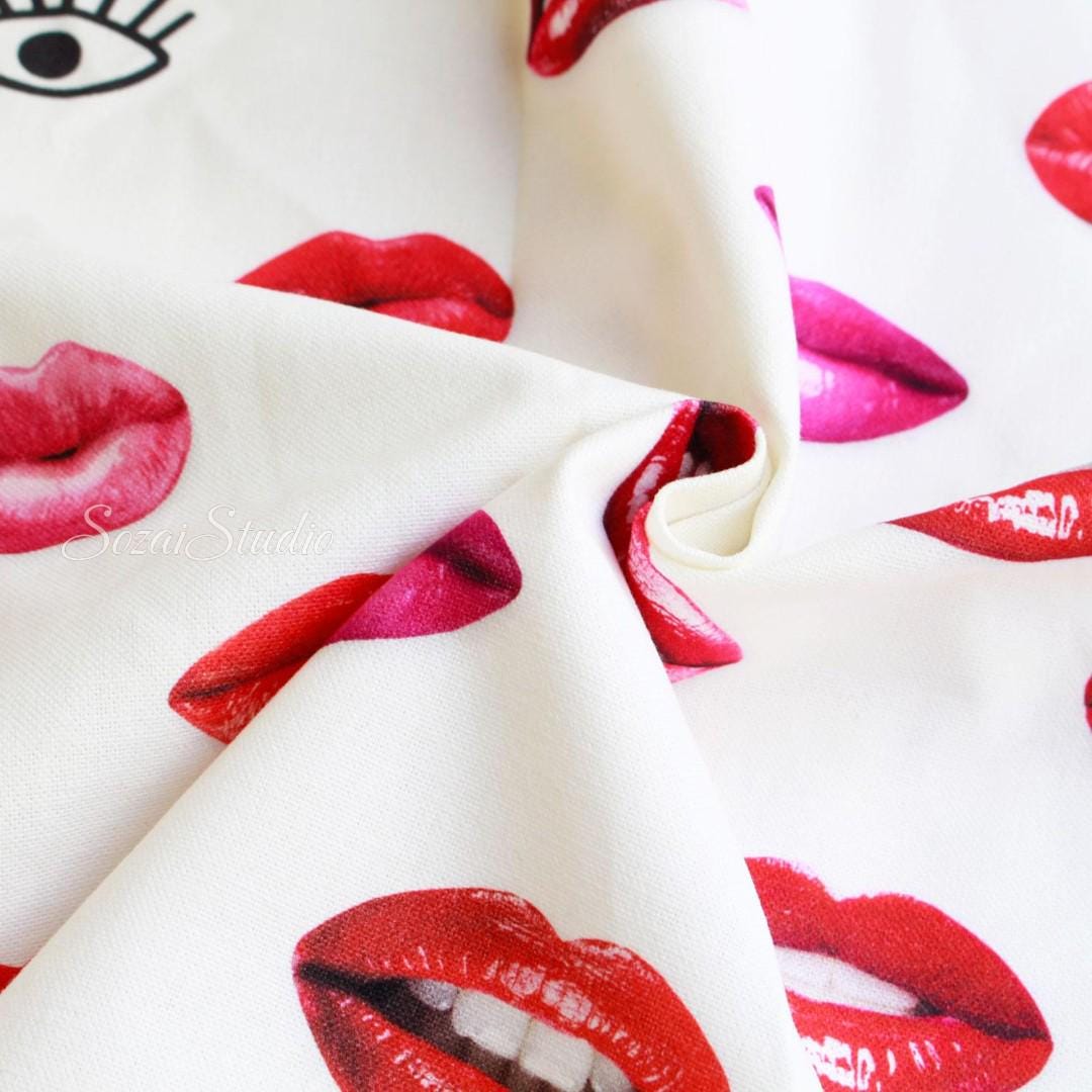 Beauty of Red Lip- Pink Red - 100% Cotton Canvas, Digital Print - by the yard