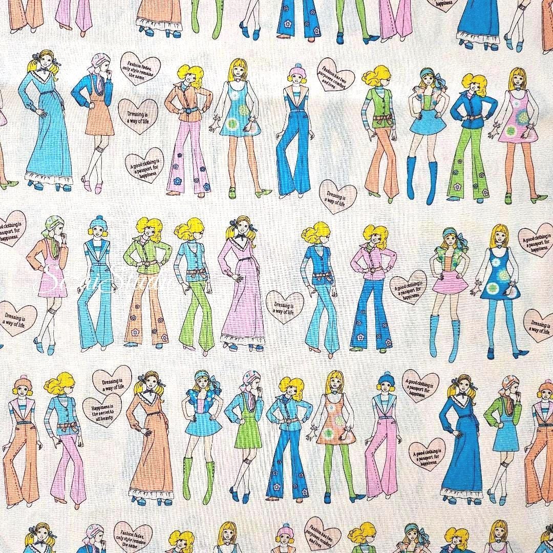 Koko Seki Retro Disco Girls Fabric: 70's Japanese Cotton Muslin, by the yard