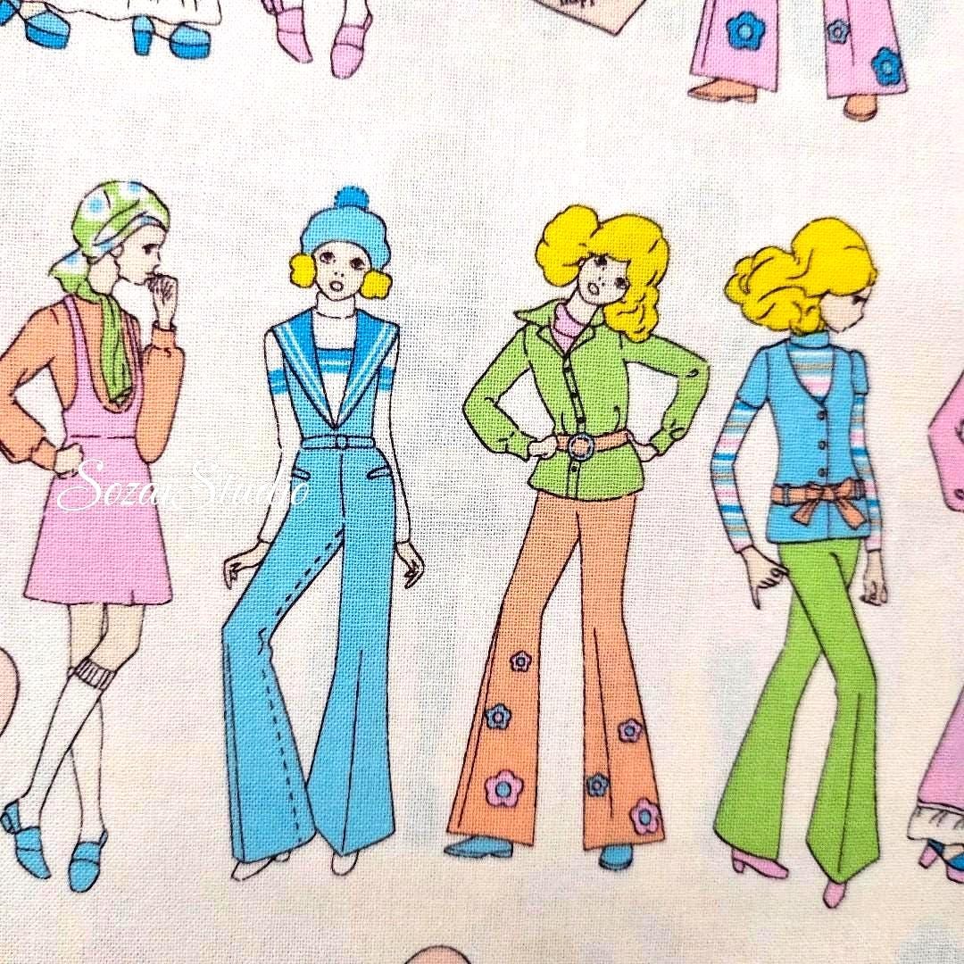 Koko Seki Retro Disco Girls Fabric: 70's Japanese Cotton Muslin, by the yard